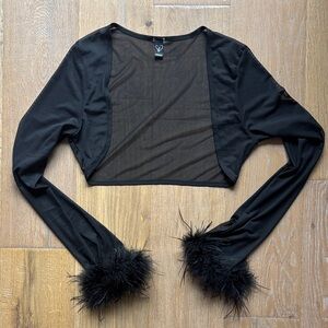 Windsor Black Sheer Crop Top With Feather Wrists